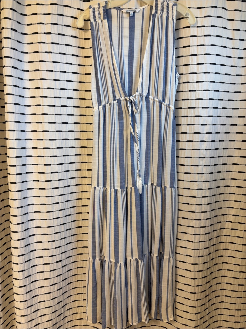 blue island Blue and White Vertical Stripe Maxi Tiered Dress Coverup - Picture 2 of 8